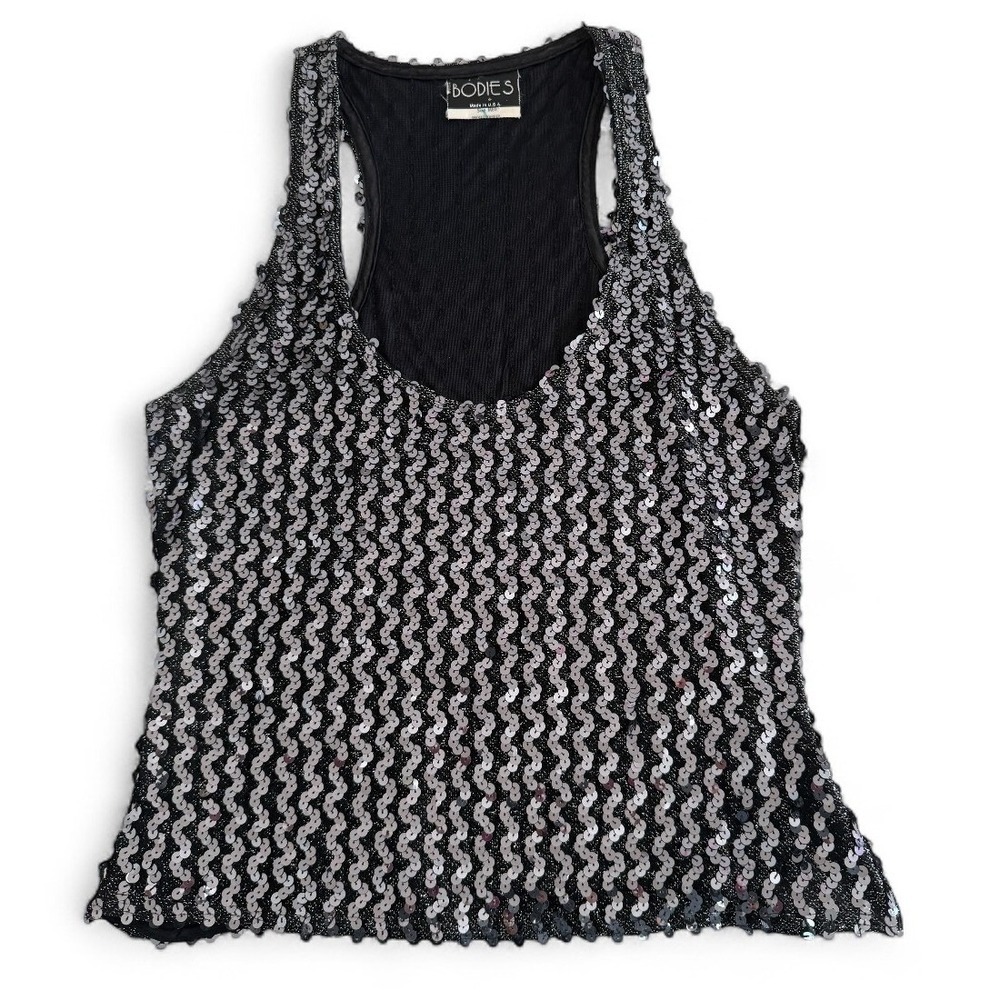 VTG Sparkly Sequin Halter Top M Sleeveless Glittery Party Night Club Disco Y2K - Picture 6 of 15